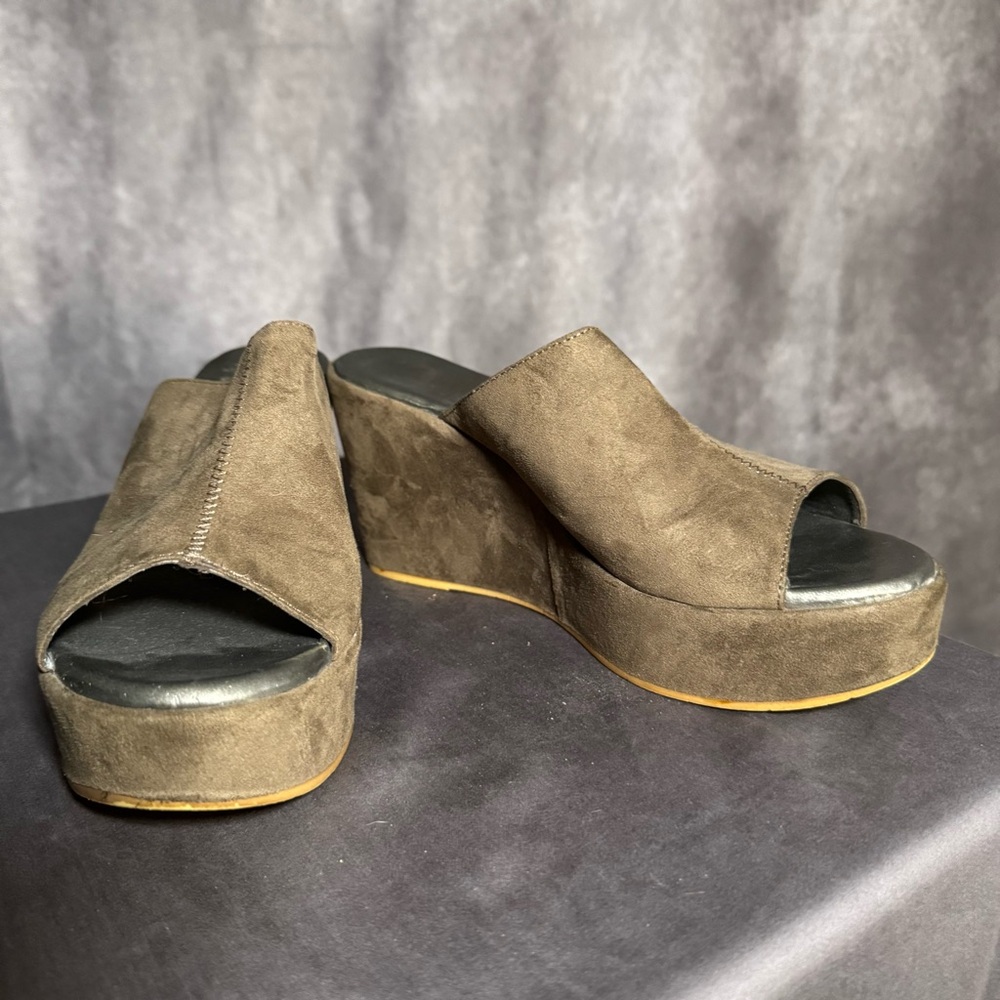 Callisto Grey Suede Wedge Mules
